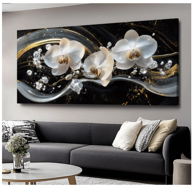 White Orchid Canvas Wall Art - Modern Floral Picture for Living Room