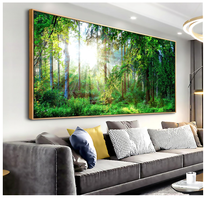 Framed Canvas Wall Art for Living Room Green Forest Landscape Sunshine Over Forest Photograph Printed on Canvas for Home Bedroom