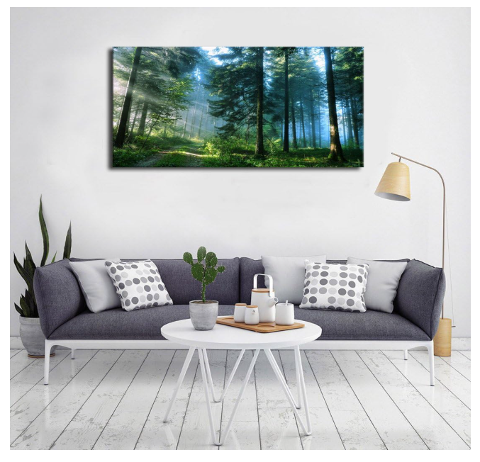Green Forest Wall Art Landscape Morning Canvas Pictures Large Modern Green Trees Canvas Artwork for Living Room