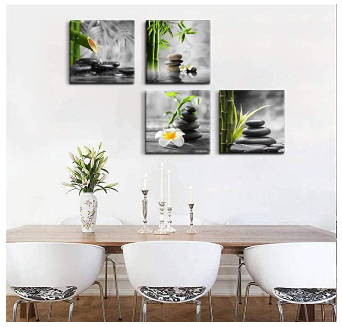 Zen Bathroom Decor Black and White Wall Art Grey Green Room Decor Stone Bamboo Pictures Canvas Meditation Posters Prints Artwork Bedroom Wall Decor Living Room Kitchen Decorations