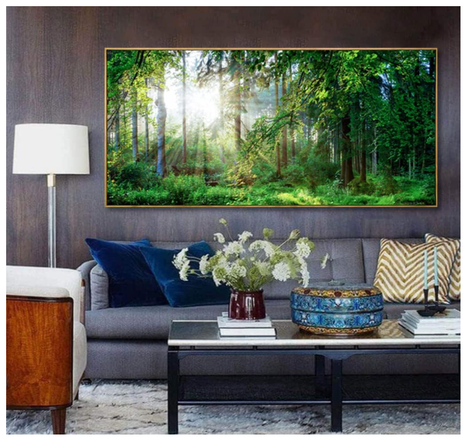 Framed Canvas Wall Art for Living Room Green Forest Landscape Sunshine Over Forest Photograph Printed on Canvas for Home Bedroom