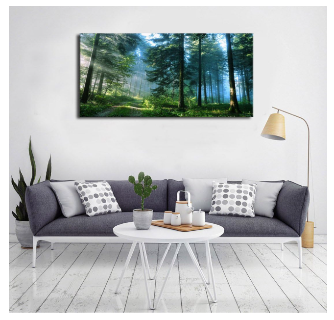 Green Forest Wall Art Landscape Morning Canvas Pictures Large Modern Green Trees Canvas Artwork for Living Room