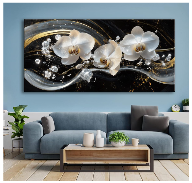 White Orchid Canvas Wall Art - Modern Floral Picture for Living Room