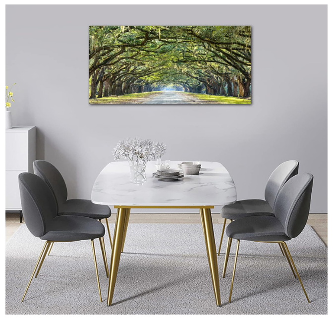 Green Forest Wall Art for Bedroom Decor Oak Woods Landscape Wall Canvas Pictures Large Modern Forest Path Canvas Artwork for Living Room
