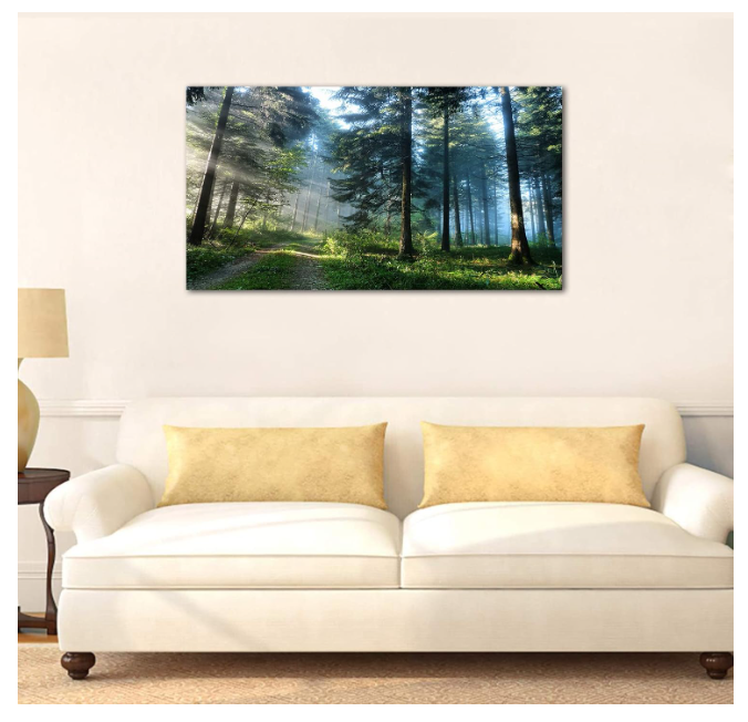 Green Forest Wall Art Landscape Morning Canvas Pictures Large Modern Green Trees Canvas Artwork for Living Room