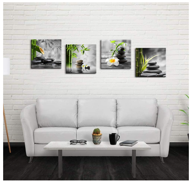 Zen Bathroom Decor Black and White Wall Art Grey Green Room Decor Stone Bamboo Pictures Canvas Meditation Posters Prints Artwork Bedroom Wall Decor Living Room Kitchen Decorations