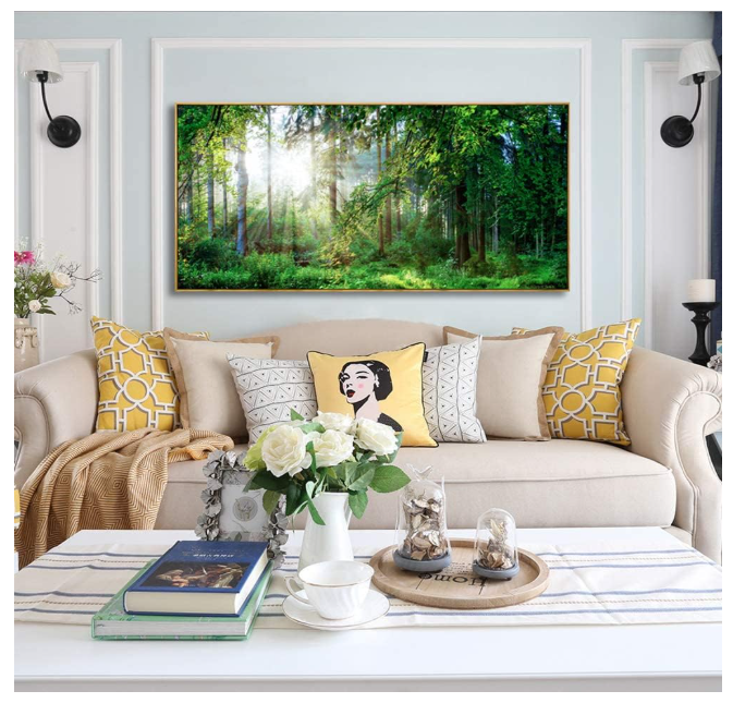 Framed Canvas Wall Art for Living Room Green Forest Landscape Sunshine Over Forest Photograph Printed on Canvas for Home Bedroom