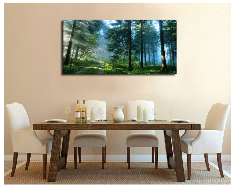 Green Forest Wall Art Landscape Morning Canvas Pictures Large Modern Green Trees Canvas Artwork for Living Room