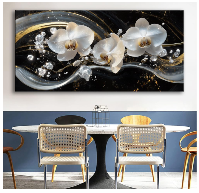 White Orchid Canvas Wall Art - Modern Floral Picture for Living Room