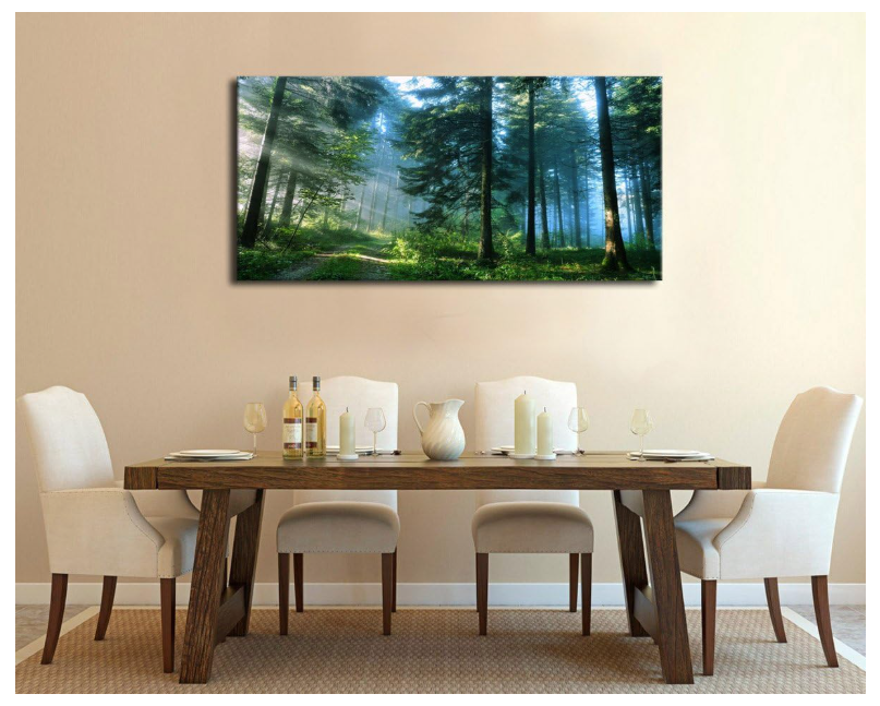 Green Forest Wall Art Landscape Morning Canvas Pictures Large Modern Green Trees Canvas Artwork for Living Room