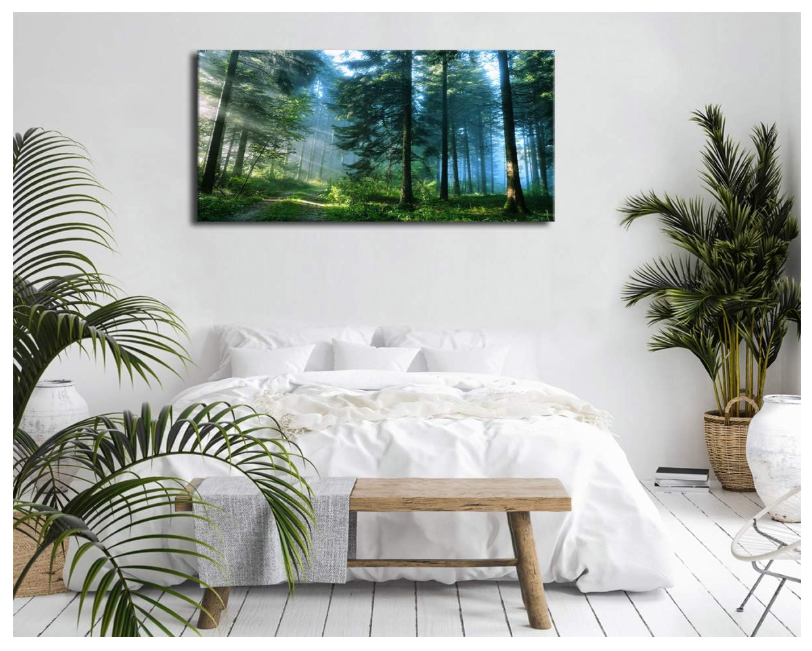 Green Forest Wall Art Landscape Morning Canvas Pictures Large Modern Green Trees Canvas Artwork for Living Room