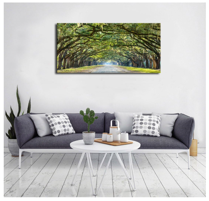 Green Forest Wall Art for Bedroom Decor Oak Woods Landscape Wall Canvas Pictures Large Modern Forest Path Canvas Artwork for Living Room