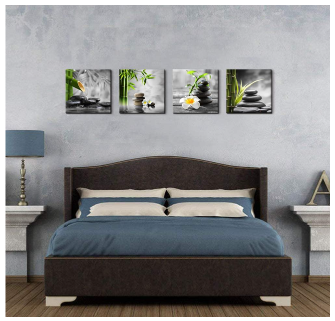 Zen Bathroom Decor Black and White Wall Art Grey Green Room Decor Stone Bamboo Pictures Canvas Meditation Posters Prints Artwork Bedroom Wall Decor Living Room Kitchen Decorations