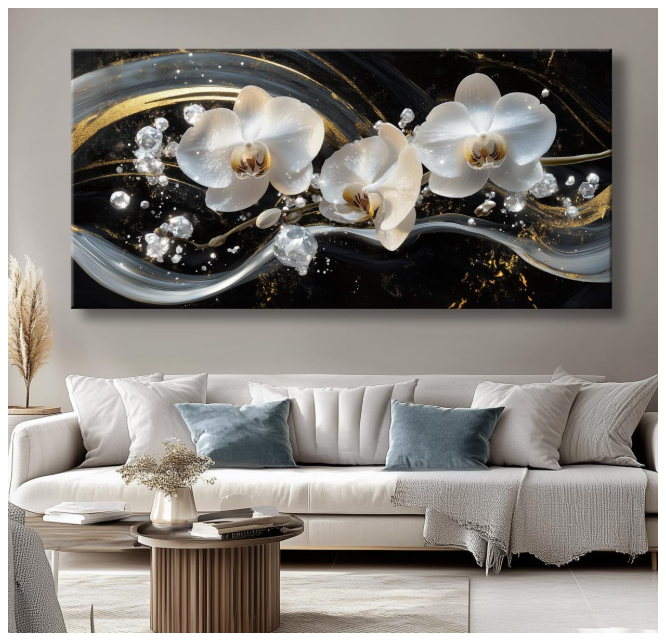 White Orchid Canvas Wall Art - Modern Floral Picture for Living Room