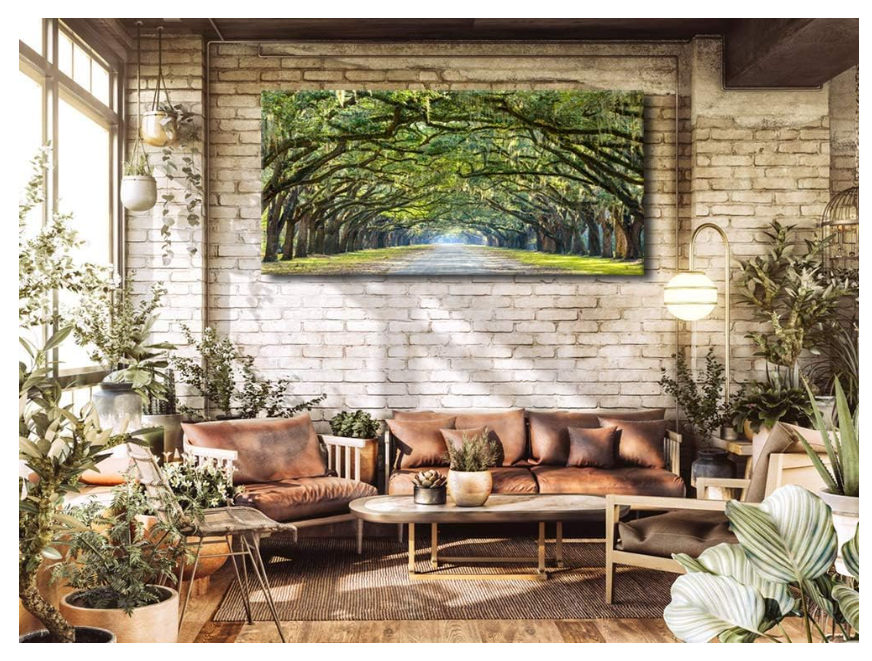 Green Forest Wall Art for Bedroom Decor Oak Woods Landscape Wall Canvas Pictures Large Modern Forest Path Canvas Artwork for Living Room