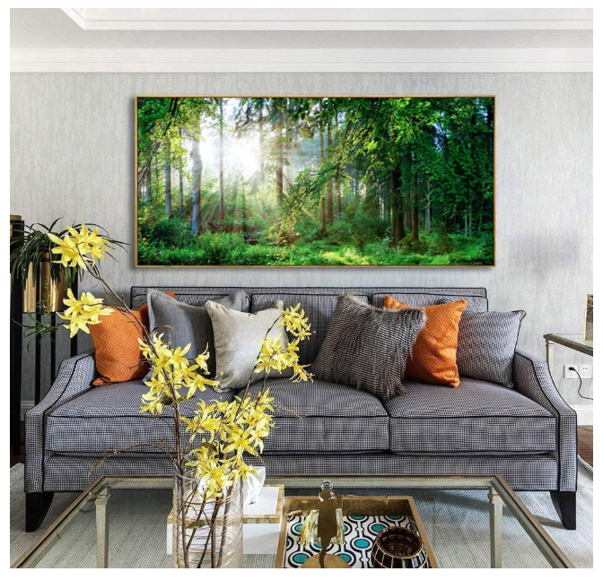 Framed Canvas Wall Art for Living Room Green Forest Landscape Sunshine Over Forest Photograph Printed on Canvas for Home Bedroom