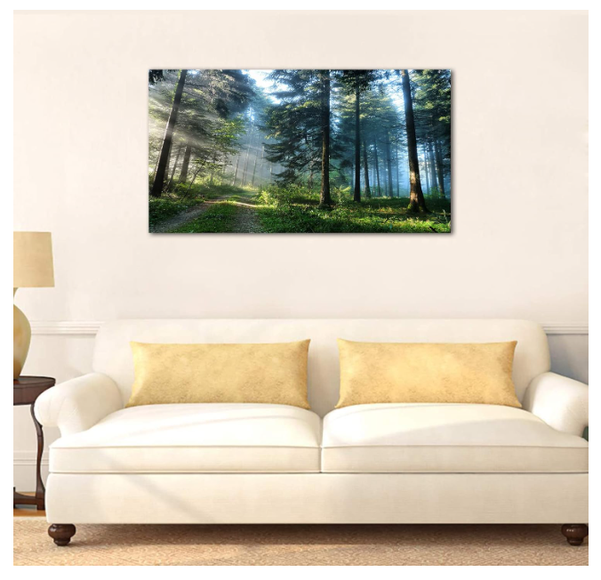 Green Forest Wall Art Landscape Morning Canvas Pictures Large Modern Green Trees Canvas Artwork for Living Room