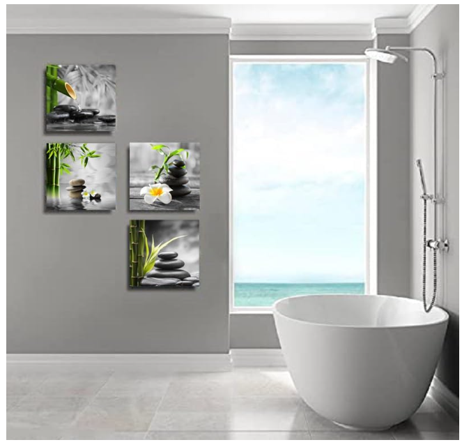 Zen Bathroom Decor Black and White Wall Art Grey Green Room Decor Stone Bamboo Pictures Canvas Meditation Posters Prints Artwork Bedroom Wall Decor Living Room Kitchen Decorations