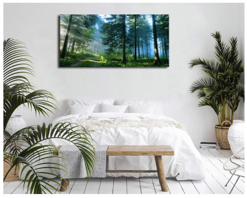 Green Forest Wall Art Landscape Morning Canvas Pictures Large Modern Green Trees Canvas Artwork for Living Room