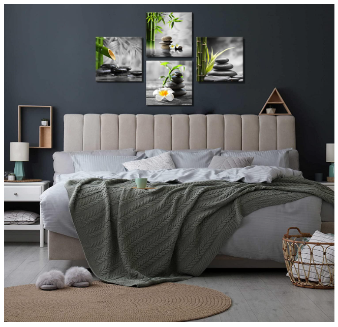 Zen Bathroom Decor Black and White Wall Art Grey Green Room Decor Stone Bamboo Pictures Canvas Meditation Posters Prints Artwork Bedroom Wall Decor Living Room Kitchen Decorations
