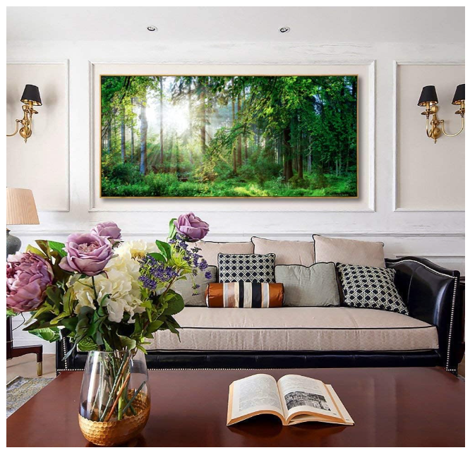 Framed Canvas Wall Art for Living Room Green Forest Landscape Sunshine Over Forest Photograph Printed on Canvas for Home Bedroom