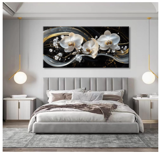 White Orchid Canvas Wall Art - Modern Floral Picture for Living Room
