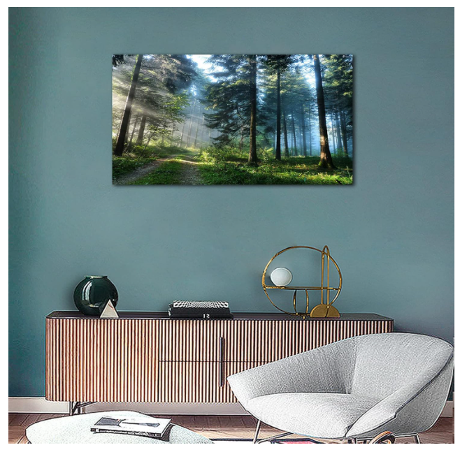 Green Forest Wall Art Landscape Morning Canvas Pictures Large Modern Green Trees Canvas Artwork for Living Room