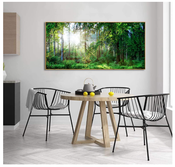 Framed Canvas Wall Art for Living Room Green Forest Landscape Sunshine Over Forest Photograph Printed on Canvas for Home Bedroom