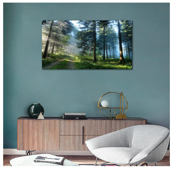 Green Forest Wall Art Landscape Morning Canvas Pictures Large Modern Green Trees Canvas Artwork for Living Room