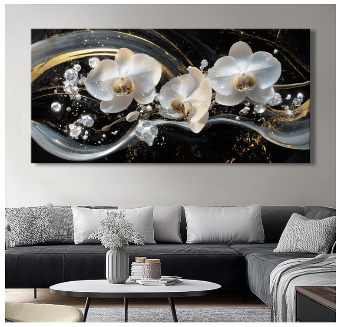 White Orchid Canvas Wall Art - Modern Floral Picture for Living Room
